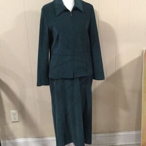 Suit, Vintage Norton McNaughton Womens Suit, Small, 4P, Teal, Boho faux suede